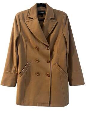 Express Women's Tan Wool Blend Double Breasted Preppy Nautical Pea Coat-5/6